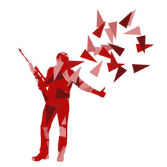 Man with rifle vector background sport concept made of polygon f
