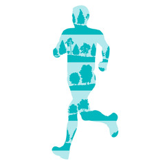 Abstract vector runner made with forest tree fragments isolated