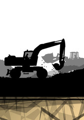 Digger excavator machinery digging action in construction site a