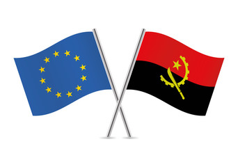 European Union and Angola flags. Vector illustration.