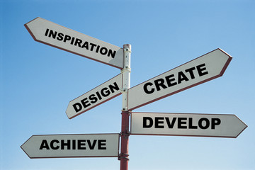 Create Inspiration design develop achieve sign post