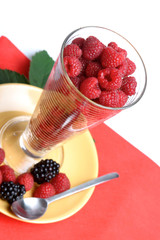 Fresh raspberries and blacberries dessert