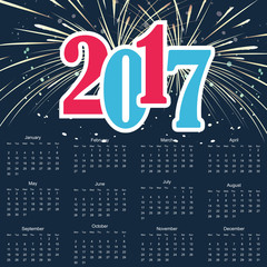 2017 calendar grid, vector template with geometric background