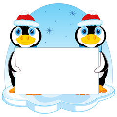 Penguins with poster