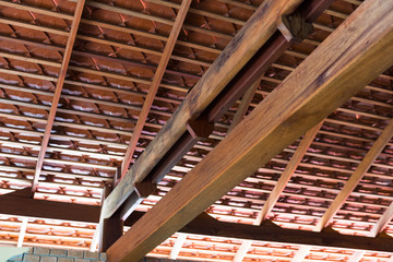 tropical roof with wooden roof structure and terracotta roof tile