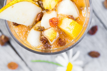 Fruit dizzy delicious pear mousse raisins