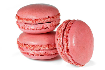 macarons with raspberry flavor isolated on white background 