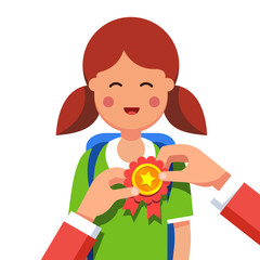 Student girl being awarded for win at school fair