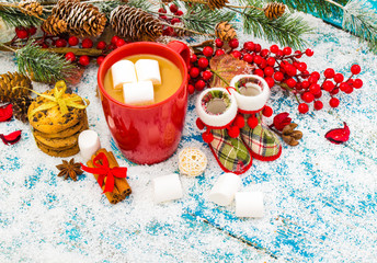 Christmas holiday background with coffee cup