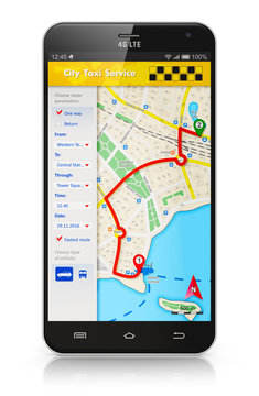 Smartphone with taxi service internet application