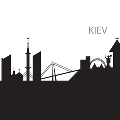 Kiev City skyline black and white silhouette