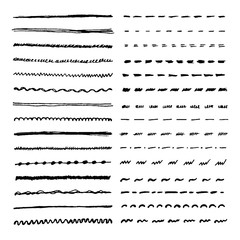 Set of hand drawn lines. Vector dotted, zigzag, wavy and straight lines for brushes