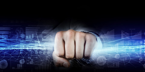 Man catch stream of light . Mixed media