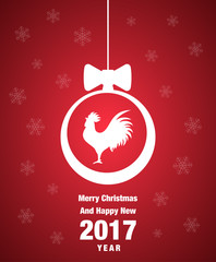 Happy new 2017 year greeting card illustration with rooster .Rooster and  happy new 2017 year typography greeting card illustration on red gradient background