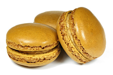 macarons with coffee flavor isolated on white background
