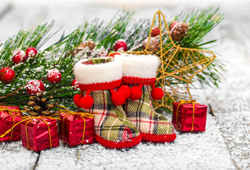 Christmas Decoration Over Wooden Background