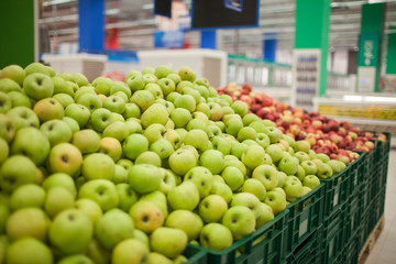 Fresh apples to sell on the market. Selective focus.