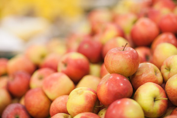 Fresh apples to sell on the market. Selective focus.