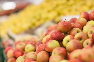 Fresh apples to sell on the market. Selective focus.