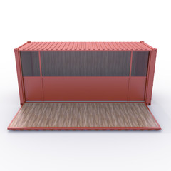 3D Rendering of cargo container convertible to mobile shop.