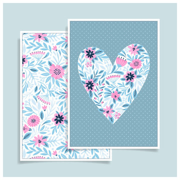 Template greeting card or invitation. Floral pattern. Freehand drawing