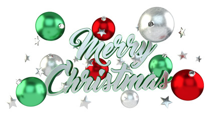 Floating christmas message with xmas balls 3D rendering