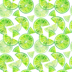 Seamless pattern of a lemon lime.Fruit picture.Watercolor hand drawn illustration.White background
