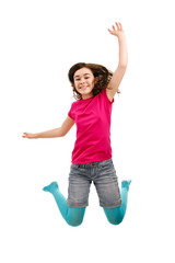 Girl jumping isolated on white background 