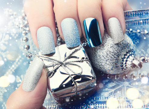 Christmas nail art manicure idea. Winter holiday bright manicure design