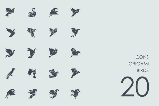 Set of origami birds icons