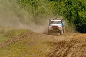 Fototapeta na wymiar Tyumen, Russia - July 5, 2009: Championship of Russia on truck autocross in the Silkin Ravine. Truck racing