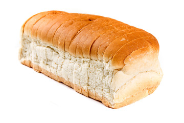Loaf of whole grain bread isolated on white background