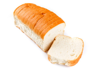 Loaf of whole grain bread isolated on white background