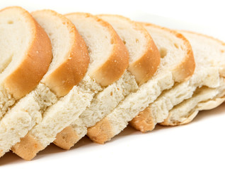 Slices of whole grain bread isolated on white background