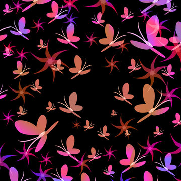 Silhouettes of colored butterflies swirl rising up, vector