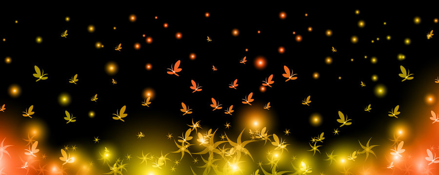 Bright butterflies rise up with flowers, background, vector