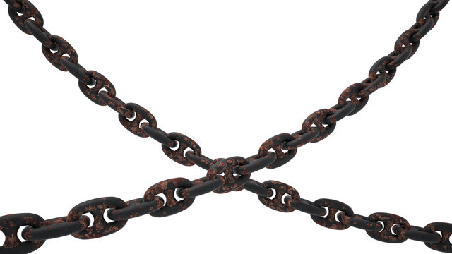 Two frayed anchor chains crisscrossing diagonal