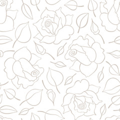 Seamless pattern with roses, buds and leaves. Vector hand drawn pattern. Good for packing design, textile industry, wallpapers and backgrounds.