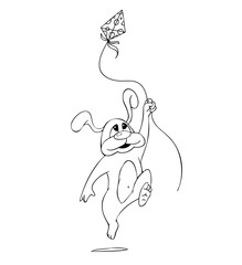 Cartoon dog runs with a kite in hand coloring
