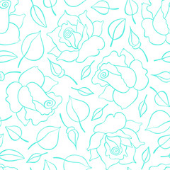 Seamless pattern with roses, buds and leaves. Vector hand drawn pattern. Good for packing design, textile industry, wallpapers and backgrounds.