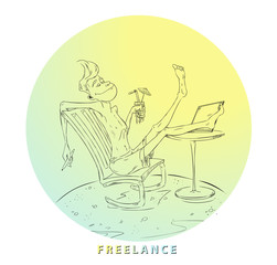 Freelancer is working hard on the beach