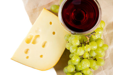 Glass of red wine and cheese