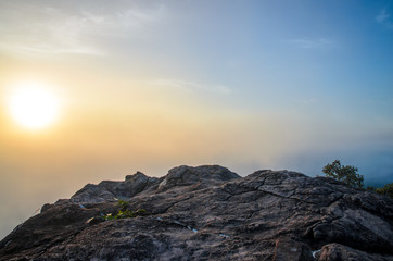 A view from the mountain top with sunrise