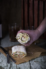 shawarma chicken in thin pita bread