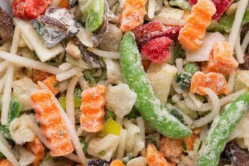 Frozen vegetables in a white plate.
