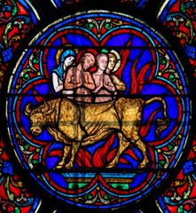 Fototapeta na wymiar Stained Glass - The Adoration of the Golden Calf