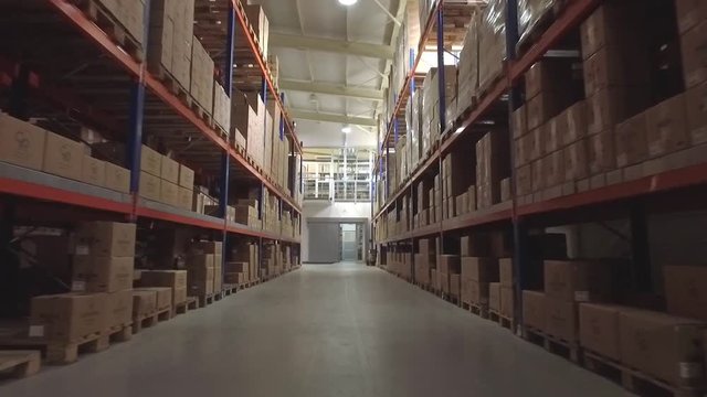 Flying through the big warehouse.
