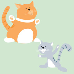 Gros chat roux et petit chat gris cartoon enfantin
