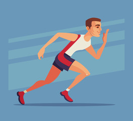 Fototapeta na wymiar Runner sport man character run fast. Vector flat cartoon illustration