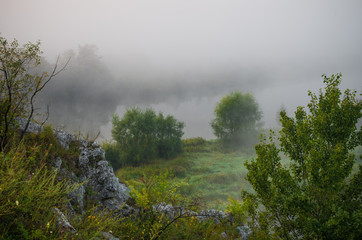 Obraz na płótnie Canvas Vistula river valley covered with the mornings mists near Krakow, Poland
